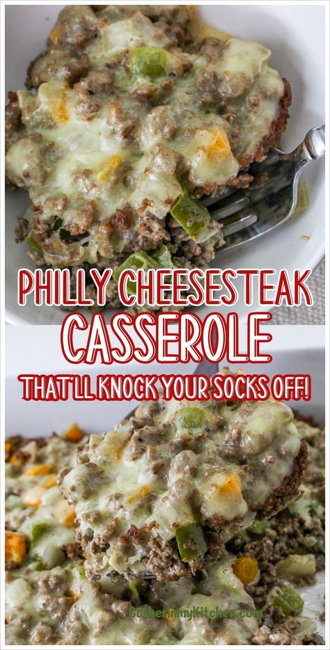 Dive into the cheesy, beefy goodness of this Philly Cheesesteak Casserole. It's a baked dish that brings comfort and flavor to your dinner table. Keto Low Carb Philly Cheese Steak Casserole, Philly Cheese Steak Low Carb, Low Carb Steak And Cheese, Low Carb Cheese Steak, Keto Supper Ideas With Hamburger, Healthy Cheese Steak Recipes, Healthy Steak And Cheese, Cheap Healthy Dinners Low Carb, Philly Cheesesteak Low Carb