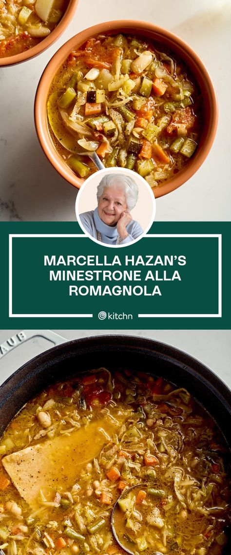 A Review of Marcella Hazan's Minestrone alla Romagnola | The Kitchn Italian Minestrone Soup Recipe, Canned Plums, Marcella Hazan, Penne Alla Vodka, Minestrone Soup Recipe, Parmesan Rind, Alla Vodka, Recipes Authentic, One Dish Dinners