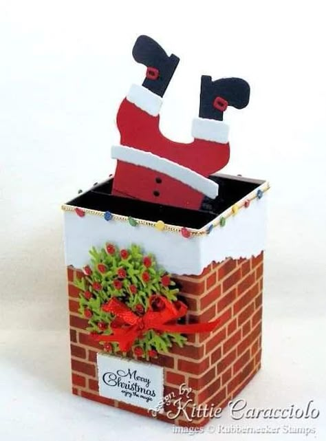 Christmas Card Boxes Diy, Christmas Chimney Decoration, Christmas Boxes Decoration, Dimensional Cards, Pop Up Box, Santa Cards, Pop Up Box Cards, Funny Santa, Box Cards