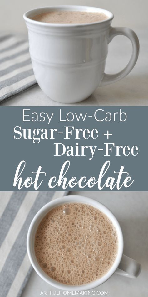 Sugar Free Hot Chocolate is also dairy free and easy to make with just a few basic ingredients and a few minutes on the stovetop! via @Joie7 Keri Hot Chocolate, Dairy Free Sugar Free Hot Chocolate, Leto Hot Chocolate, Thm Hot Chocolate, Hot Chocolate For Diabetics, Ww Hot Chocolate, Stevia Hot Chocolate Recipe, Dairy Free Crockpot Hot Chocolate, Homemade Sugar Free Hot Cocoa Mix Recipe