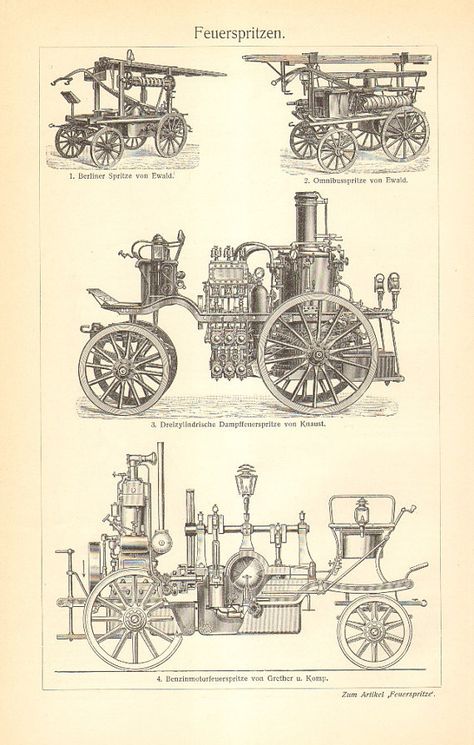 1904 Original Antique Engraving of Fire Pumps and Fire-extinguishing Equipments Curiosity Wall, Leipzig Germany, Steam Engines, Fire Apparatus, Horse Drawn, Wood Engraving, Steam Engine, Fire Engine, Antique Prints