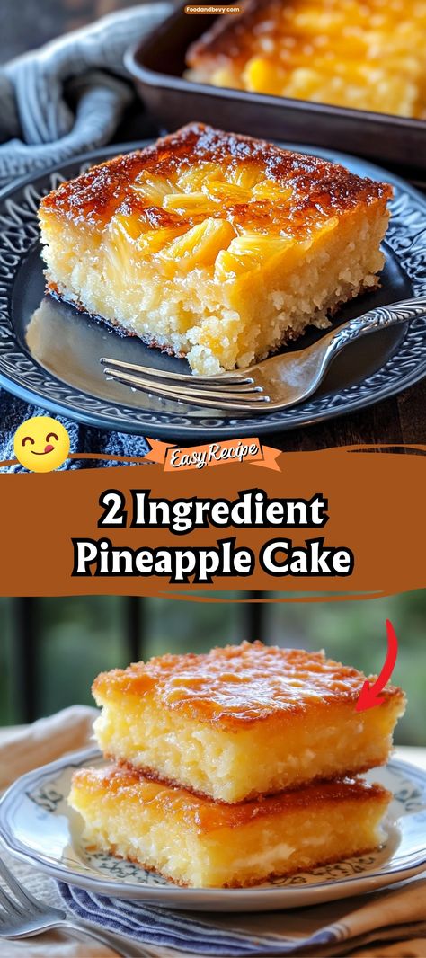 Discover the simplicity and deliciousness of the 2 Ingredient Pineapple Cake, a straightforward recipe that's as easy as it is tasty. With just pineapple and a cake mix, this dessert is foolproof yet flavorful, ideal for last-minute gatherings or when you crave something sweet without the fuss. #EasyBaking #PineappleCake #SimpleDesserts Two Ingredient Pineapple Cake, Pineapple Cake With Cake Mix Boxes, 2 Ingredient Pineapple Cake, Kitchen Fun With My 3 Sons Easy Recipes, 2 3 Ingredient Desserts, 2 Ingredient Peach Cake, Small Batch Birthday Desserts, Pineapple Cake Mix Cookies Recipes, Quick Pineapple Dessert