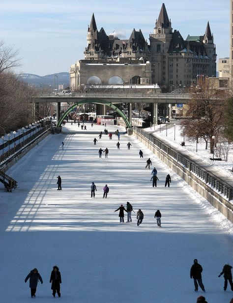 Photo by Barbara A. White.   Ice skating on the Rideau Canal, Ottawa, Canada.  So enjoyable on a crisp wintry day.  Even more beautiful in the evening with all the lights along the canal.  We are so fortunate. Canada Ice Skating, Winter Aesthetic Canada, Ottawa Aesthetic, Canada Activities, Rideau Canal Ottawa, Rideau Canal Ottawa Ice Skating, Winterlude Ottawa, Canada Ottawa, Ice Skating Frozen Lake