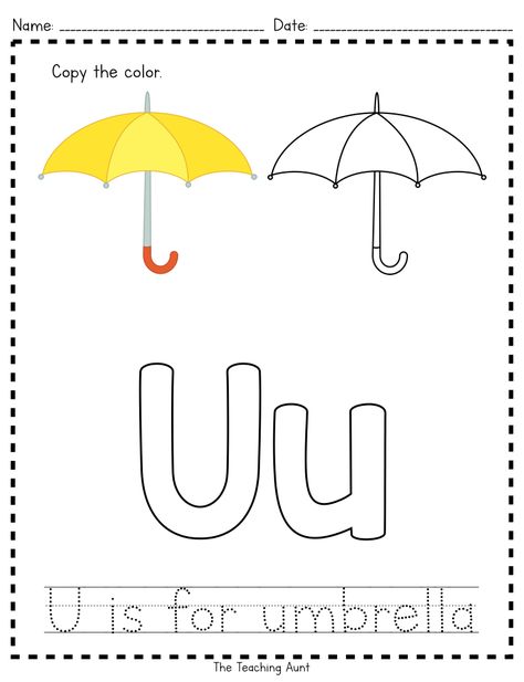 U is for Umbrella: Paper Pasting Activity - The Teaching Aunt U Is For Umbrella, Umbrella Paper, Preschool Apple Activities, Letter Flashcards, Letter Worksheets For Preschool, Toddler Organization, Apple Activities, Alphabet Tracing Worksheets, Phonics Games