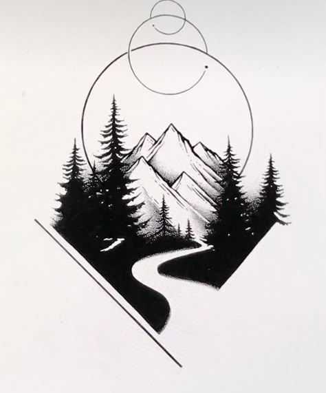 Mountain And Trees Tattoo Design, Tattoo Ideas Forest, Travel Tattoo Design, Forest Tattoo Ideas, Tree Line Tattoo, Mountain Tattoo Ideas, Hill Tattoo, Wolf Tattoo Forearm, Travel Tattoo Ideas