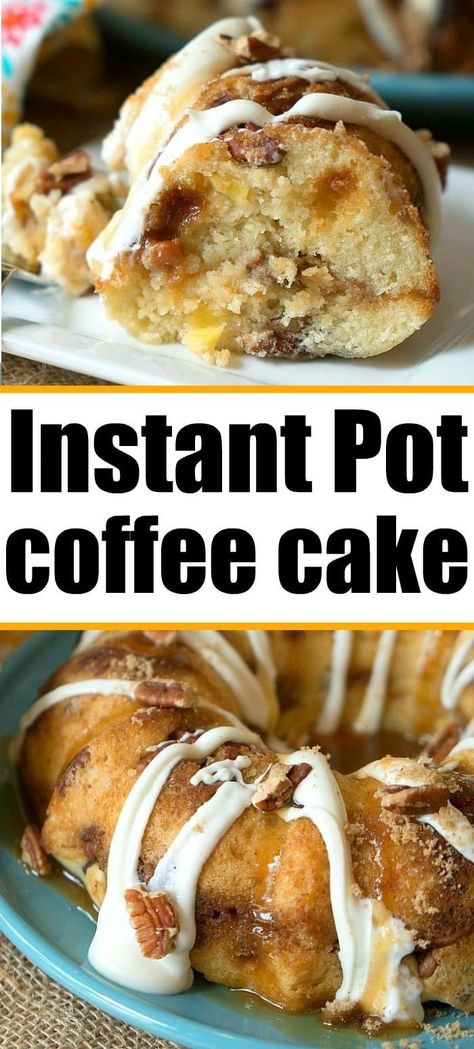 Instant Pot coffee cake is amazing! Bake it in the oven or in your pressure cooker with some coffee for the perfect breakfast. #coffeecake #instantpotcoffeecake #pressurecooker #breakfast #instantpotrecipes #thetypicalmom #caramel #cake Instant Pot Coffee, Instant Pot Cake Recipe, Cake With Pecans, Pressure Cooker Desserts, Pumpkin Breakfast Recipes, Cooker Cake, Multi Cooker Recipes, Pot Cake, Sweet Roll Recipe