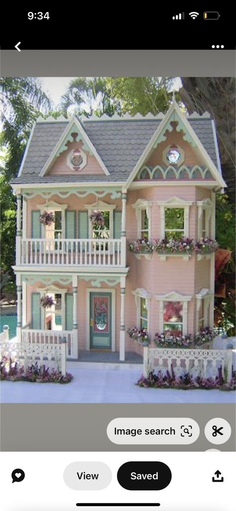 Dollhouse Painting Ideas Exterior, Dollhouse Exterior, Dollhouse Painting, Bookshelf Diy, Dollhouse Bookshelf, Pink Dollhouse, Decals Codes, Bloxburg Decals Codes, Sims Ideas