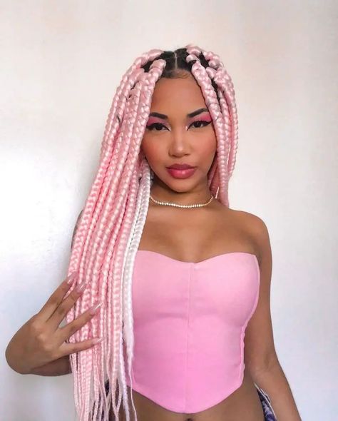 Baddie Braids, Jumbo Box Braids Styles, Pink Box Braids, Colored Box Braids, Tela Iphone, Big Box Braids, Big Box Braids Hairstyles, Jumbo Box Braids, Box Braids Hairstyles For Black Women