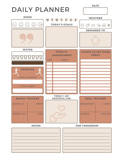 Daily Notebook Ideas, Journal Templates Printable Free, Work Planner Ideas, Aesthetic Planner Ideas, Planer Table, Cute Daily Planner Template, Spiritual Planner, Cute Daily Planner, Canva Planner