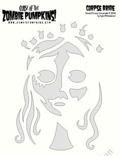 Corpse Bride pumpkin Stencil:                                                                                                                                                                                 More Frankenstein Pumpkin Stencil, Pumpkin Carving Ideas Stencils, Corpse Bride Pumpkin, Printable Pumpkin Carving Stencils, Pumpkin Carving Stencils Templates, Frankenstein Pumpkin, Zombie Pumpkins, Nightmare Before Christmas Pumpkin, Halloween Pumpkin Stencils