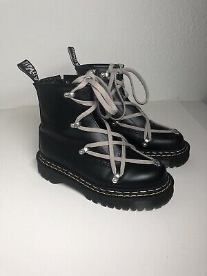 DR MARTENS X Rick Owens 1460 Bex DS RO Black Leather Boots women's SZ 6 US $449.99 - PicClick Rick Owens Dr Martens, Rick Owens Doc Martens, Dr Martens Flora, Doc Martins Boots, Shoe Rotation, Doc Martens 1460, Calf Length Boots, Floral Combat Boots, Black Leather Boots Women