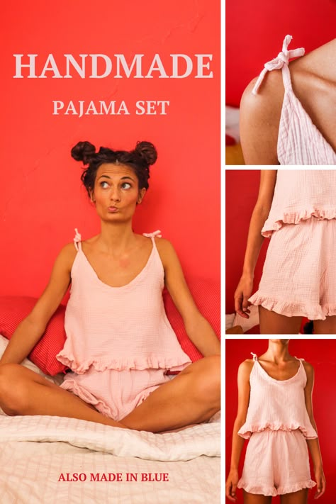 Easy Pajamas To Sew, Diy Pajama Set Pattern, Sewing Pattern Pajamas, Sew Pajama Set, How To Sew Pajamas, Sewing Pajama Set, Pajama Set Pattern Sewing, Pajama Sewing Pattern Free, Diy Pyjamas