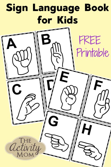 Sign Language Alphabet Book for Kids FREE Printable Use these sign language alphabet cards for letter identification, alphabetizing, matching, spelling, and more!  #alphabet #freeprintable #printable #signlanguage #signlanguagecards #kids Als Alphabet, Sine Language, Sign Language Letters, Sign Language Book, Asl Alphabet, Learn Asl, Sign Language For Kids, Folder Activities, Alphabet Signs