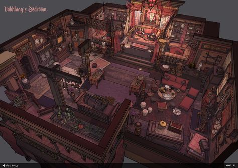 ArtStation - Paper Mage - Vakhtang's Room - Interior Cutaway, Vinci Ip Fantasy House Interior, Interior Concept Art, Fantasy Rooms, Casas The Sims 4, Sims Building, Building Concept, Book Paper, Fantasy House, Fantasy City