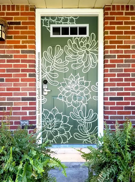 Succulent Door By Adrienne Gelardi Door Painting Ideas Bedroom, Painting Ideas Bedroom, Door Painting Ideas, Painted Bedroom Doors, Seni Mural, Door Painting, Interior Murals, Shed Doors, Screen Doors