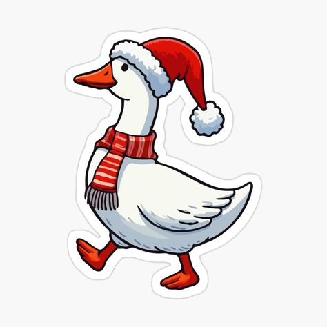 Get my art printed on awesome products. Support me at Redbubble #RBandME: https://www.redbubble.com/i/sticker/Christmas-Goose-by-Gkinoki/165989534.EJUG5?asc=u Christmas Goose Painting, Christmas Goose Illustration, Goose Drawing, Goose Sticker, Christmas Painted Rocks, Easy Christmas Drawings, Christmas Goose, Chalk Wall