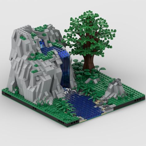 Lego Mountain, Lego Diy Projects, Lego Zoo, Waterfall Building, Mountain Ideas, Lego Diy, Lego Construction, Lego Room, Lego House