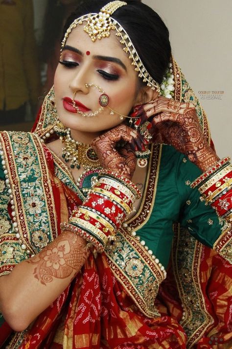 Top 10+ Best Bridal Makeup Artists In Ahmedabad – Bookmark It! - SetMyWed Goa Beaches Photography, Indian Dulhan, Beaches Photography, Goa Beaches, Gujarati Bride, Bangle Ceremony, Wedding Makeover, Bright Outfit, Photography Indian