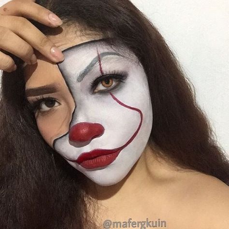 Heloween Make Up, Halloween Makeup Clown, Halloween Makeup Look, Horror Make-up, Clown Horror, Halloween Beauty, Last Minute Halloween, Halloween Makeup Ideas, Face Painting Easy