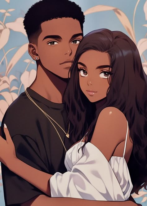 Black Anime Couple, Couple Anime Icons, Anime Couple Icon, Anime Pfp Cute, Interracial Art, Interracial Couple Photography, Romance Aesthetic, Couple Icon, Romance Anime