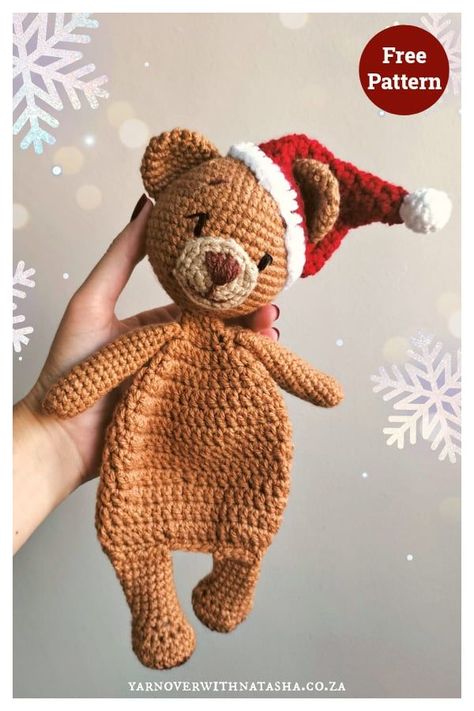 Christmas Bear Lovey Free Crochet Pattern Teddy Pattern, Crochet Lovey Free Pattern, Bear Lovey, Bear Patterns Free, Crochet Bear Patterns, Lovey Pattern, Crochet Lovey, Crochet Teddy Bear, Lovey Blanket