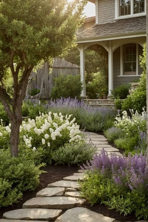 Small Front Yard Landscaping Ideas No Grass Simple, Front Yard Cottage Landscaping Ideas, Behind Garage Landscaping, Private Front Yard Landscaping, Hardscape Front Yard, Tiny Backyard Landscaping, Italian Garden Design, Landscape Rain, Greenhouse Studio