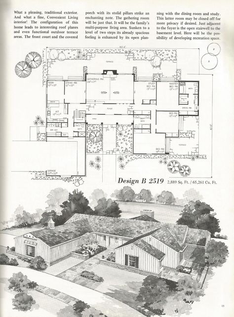 Vintage House Plans: U Shaped Homes Over 2000 Square Feet | Antique Alter Ego Mid Modern House, U Shaped House Plans, Mid Century House Plans, U Shaped Houses, 60s House, Mid Century Modern House Plans, Modern Courtyard, Courtyard House Plans, Vintage House Plans