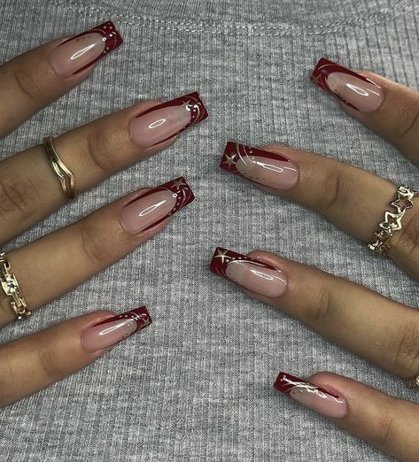 Stargirl Nails, Nail Inspo Red, Red Coffin Nails, Red French Nails, Red Coffin, Red Acrylic Nails, Grunge Nails, Girly Acrylic Nails, Soft Nails