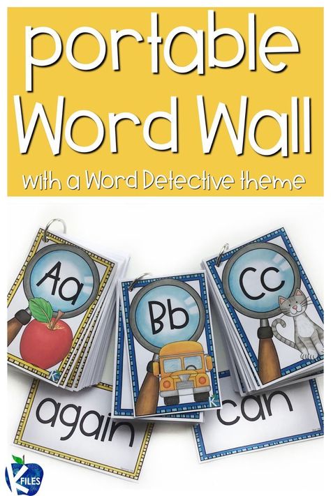 Portable Word Wall Kindergarten, Portable Word Wall, Wall Activities, Portable Word Walls, Word Wall Activities, Personal Word Wall, Just Right Books, First Grade Words, Detective Theme