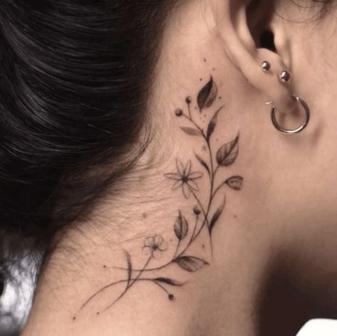 Vines Tattoo, Animal Tattoos For Women, Flower Of Life Tattoo, 42 Tattoo, Small Neck Tattoos, Faded Tattoo, Behind Ear Tattoos, Side Neck Tattoo, Elbow Tattoo