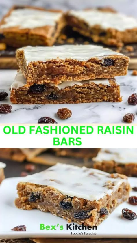 Old fashioned raisin bars – Bex’s Kitchen Old Fashioned Raisin Bars, Raisin Spice Bars, Raisin Squares Old Fashioned, Raisin Bars Old Fashioned, Oatmeal Raisin Bars Recipe, Raisin Bars Recipe, Raisin Squares Recipe, Raisin Squares, Old Fashioned Cookies