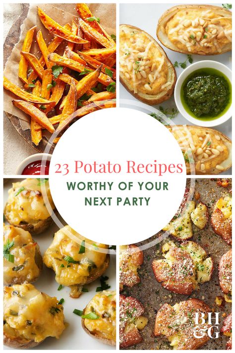 You can never go wrong with a potato side dish! We've picked the most delicious potato side dish recipes ranging from sweet potato mash to twice baked potatoes that will complement any meal. #potatoes #sidedishes #cooking #entertaining Potato Recipes For Party, Potato Party Recipes, Fancy Potato Appetizers, Potato Potluck Recipes, Potato Party Food, Potluck Potato Recipes, Potato Dishes For A Crowd, Potato Appetizers For Party, Potato Recipes For A Crowd