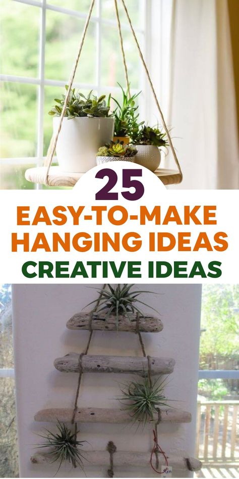 Create a living wall art piece by framing small plants in shadow boxes or wooden frames. Choose plants with interesting textures or colors, like ferns or air plants, to make them stand out. Hanging Decorations From Ceiling Living Room, Wooden Dowel Crafts, Plant Hanging Ideas, Diy Plant Hanger Easy, Craft Garland, Hanging Photo Display, Hang Plants, Basic Knots, Mason Jar Planter