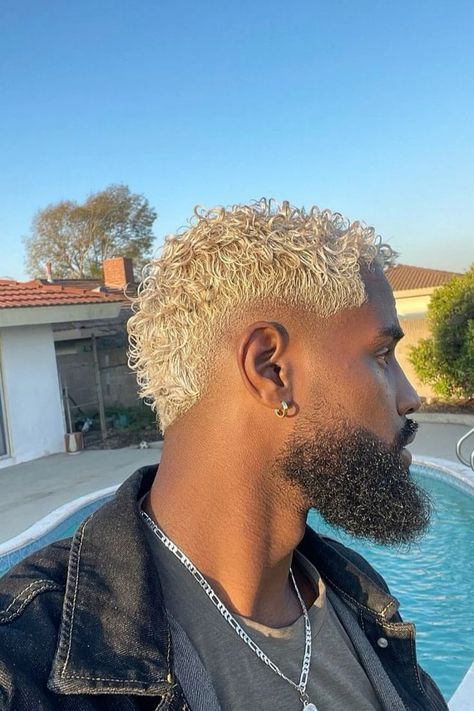 Black Men Hair Color Ideas, Ash Blonde Hair Men, Men With Dyed Hair, Black Men Blonde Hair, Blonde Hair Black Men, Hair Inspo Men, Dyed Beard, Blonde Dyed Hair, Blonde Hair Men