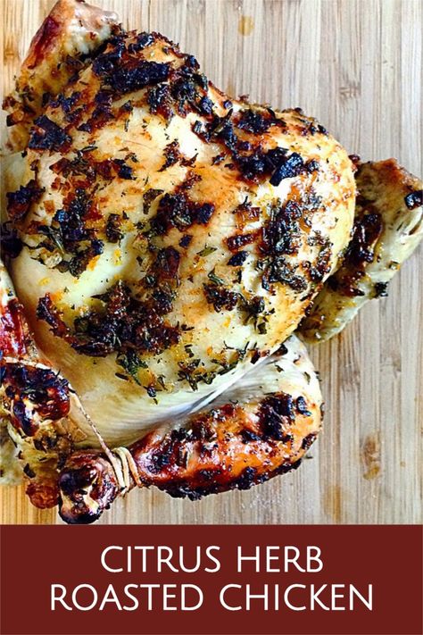 Roasted chicken full of citrusy flavours with oranges, lemons, and herbs. #chicken #citrus #herbs Chicken Breast Air Fryer, Herb Chicken Breast, Homemade Ravioli, Favorite Recipes Chicken, Chicken Recipies, Herb Roasted Chicken, Herb Chicken, Lemon Mint, Roasted Chicken