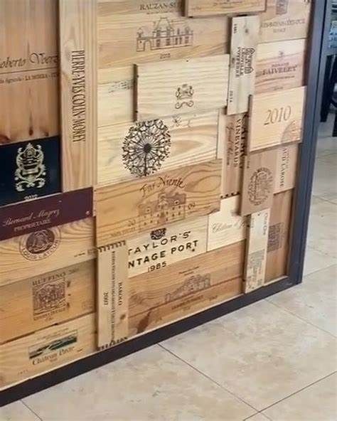 Crate Wall Decor, Wine Crate Wall, Wine Crate Paneling, Wine Box Wall, Italian Restaurant Logos, Crate Wall, Wine Crates, Apple Crate, Apple Crates