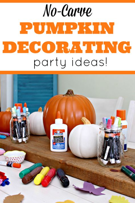 Here are some really easy and creative "no carve" pumpkin decorating ideas that are safe and fun for kids! Real Pumpkin Crafts For Kids, Kids Pumpkin Decorating Party, No Carve Pumpkin Decorating For Kids, Real Pumpkin Crafts, Pumpkin Decorating For Kids, No Carve Pumpkin Decorating Ideas, Pumpkin Decorating Party, Pumpkin Painting Party, No Carve Pumpkin