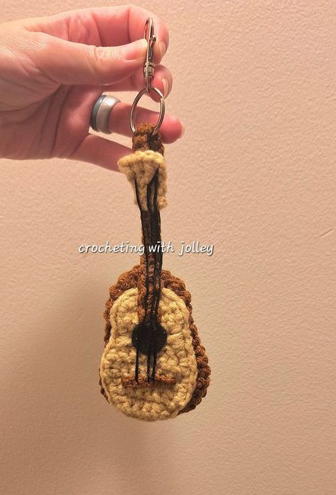 Crochet Bag Charm, Guitar Keychain, Embroidered Gifts, Guitar Picks, Crochet Bag, Guitar, Crochet, Gifts