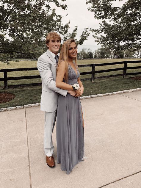 Grey Prom Dress Couple, Dark Grey Prom Dress, Prom Dress Couple, Snowball Dresses, Prom 23, Prom Pictures Couples, Dress Couple, Pictures Couples, Winter Ball