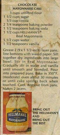 Chocolate Mayonnaise Cake Old Fashioned Mayonnaise Cake, Mayonaise Cake Hellmans, Mayonaise Chocolate Cake Recipe, Mayonnaise Cake Recipe Chocolate, Hellmans Chocolate Cake, Cakes Made With Mayonnaise, Texas Mayo Cake, Chocolate Cake Made With Mayonnaise, Hellmans Mayonnaise Cake