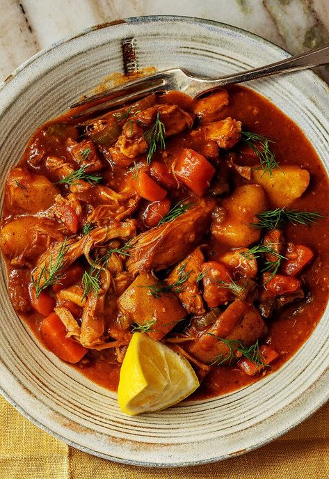 Soup Recipes Thick, Paprika Chicken Stew, Chicken Stew Stove Top, Shredded Chicken Stew, Chicken Chausser, Hobo Recipes, Red Chicken Stew, Vegtable Stew, Tuscan Chicken Stew