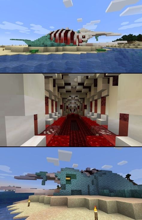 Minecraft Sea Monster, Minecraft Bone Build, Minecraft Whale, Minecraft Ruins, Panel Architecture, Construction Minecraft, Minecraft Building Guide, Minecraft Statues, Minecraft Decoration