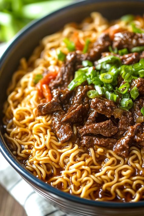 Dive into the ultimate comfort with Flavorful Slow Cooker Beef Ramen! This easy, slow-cooked meal combines savory broth, tender beef, ramen noodles, and classic Asian-inspired flavors. Just add ingredients to your slow cooker, and in a few hours, enjoy a warm, satisfying bowl of ramen without any hassle. Perfect for quick prep, meal planning, or a cozy family dinner. Discover how easy it is to create this delicious ramen right at home! Braised Beef Ramen, Crockpot Ramen Beef, Asian Noodles With Ramen, Ramen Beef Noodle Recipes, Instant Pot Beef Ramen, Ramen Noodle Lasagna Recipes, Ramen Noodle Recipes Beef, Easy Ramen Add Ins, Steak Ramen Noodle Recipes