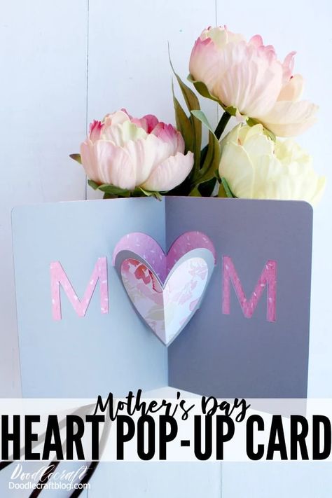 Mother's Day Heart Pop-Up Card DIY with Cricut Maker Happy Mothers Day Card Ideas, Mother's Day Cards Diy, Diy Pop Up Card, Diy With Cricut, Birthday Card Unique, Heart Pop Up Card, Happy Mothers Day Card, Cricut Paper Crafts, Diy Pop