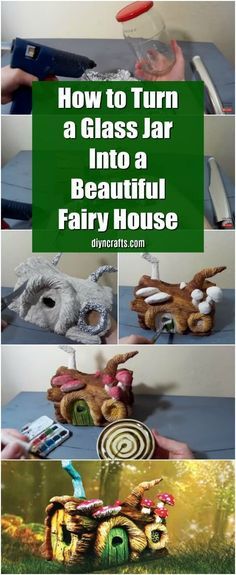 How to Turn a Glass Jar Into a Beautiful Fairy House {Video Tutorial} via @vanessacrafting House Video, Clay Fairy House, Fairy House Diy, Fairy Garden Crafts, Fairy Garden Designs, Fairy Furniture, Arts And Crafts House, Clay Fairies, Beautiful Fairy