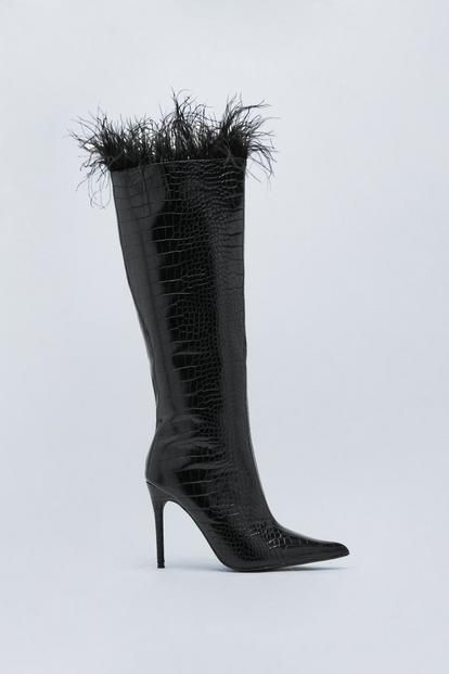 Feather Trim, Head Over Heels, Festival Party, Papaya, Knee High Boots, High Boots, Party Outfit, Knee High, Trim