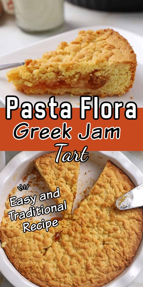 Pasta Flors is a Greek jam filled tart that is so delicious. Here is a simplified pasta flora recipe that requites only a bowl and a wooden spoon. Pasta Flora Recipe, Pasta Flora, Mediterranean Fruit, Ramadan Desserts, Baked Dessert, Fruit Pies, Jam Tarts, Greek Sweets, Greek Desserts