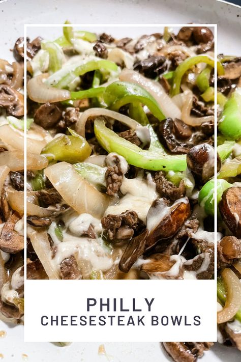 Philly Cheesesteak Bowls Philly Steak Bowl Keto, Low Carb Philly Cheesesteak Bowl, Philly Cheese Steak Over Rice, Philly Cheese Steak Meal Prep Bowls, High Protein Philly Cheesesteak, Philly Steak Bowl, Steak And Cheese Bowl, Philly Cheesesteak Meal Prep Bowls, Philly Cheese Steak Dinner