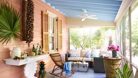 5 Delicious Citrus Paint Colors To Add a Splash of Happy to Your Home | Southern Living Coral Front Doors, Peach Paint Colors, Bright Paint Colors, Peach Paint, Porch Paint, Porch Bar, Porch Sitting, Trending Paint Colors, Pink Cottage