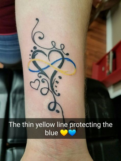 Dispatcher and Law Enforcement/ Love/ Best Tattoo ever Dispatcher Tattoo, Law Enforcement Tattoos, Tattoo Sister, Police Tattoo, Wife Tattoo, Best Tattoo Ever, Celtic Tattoos, Yellow Line, Diy Tattoo